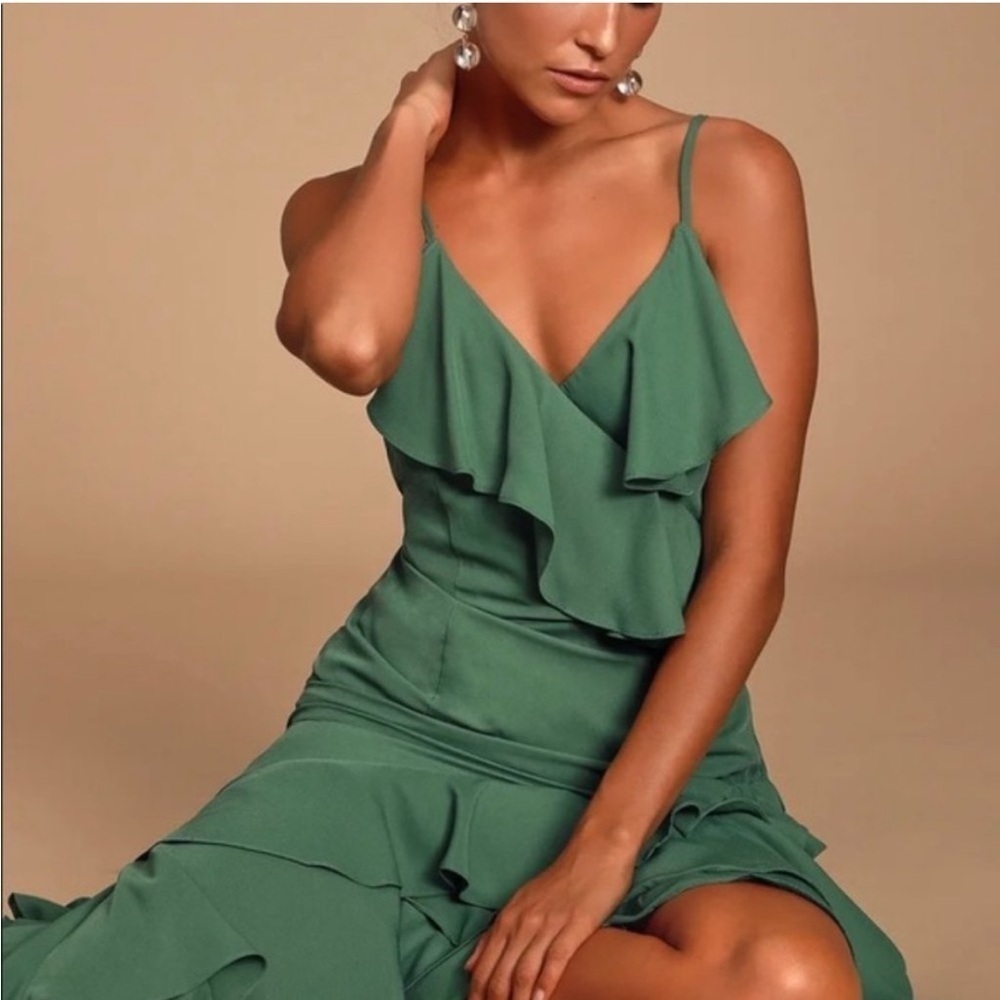 Lulus dreamers dream sage ruffle midi dress